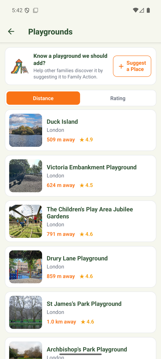 Our app — venues near you, sorted by distance